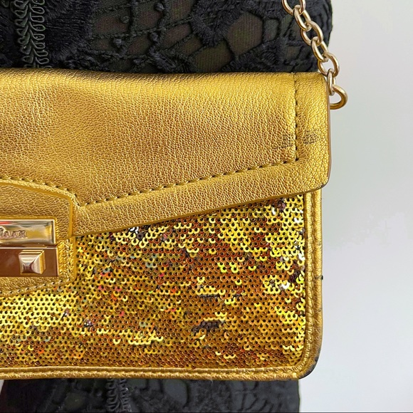 COLE HAAN Minetta Gold and Sequin Baguette Style Bag - Picture 9 of 12